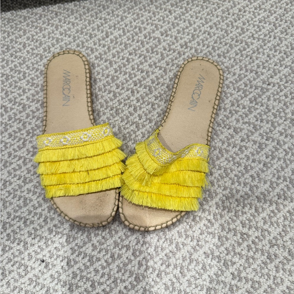 Marc Cain Yellow Daisy Espadrille Fringe Slides